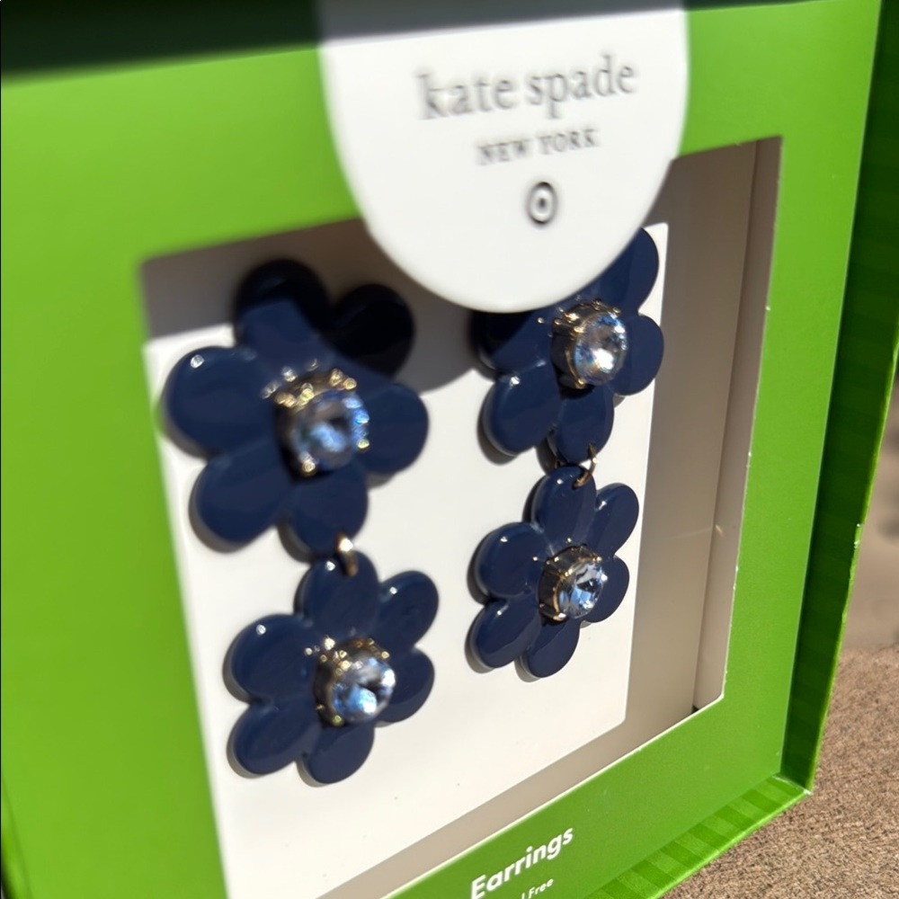 NWT! Kate Spade X Target Blue Flower Rhinestone Dangle Earrings - Picture 3 of 7